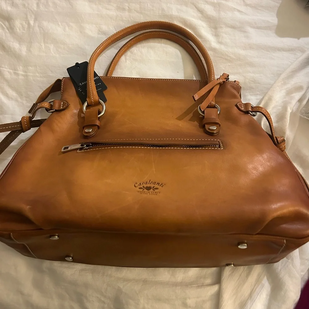 Cavalcanti Italian Burnished Leather Satchel Handbag Cuoio NWT
